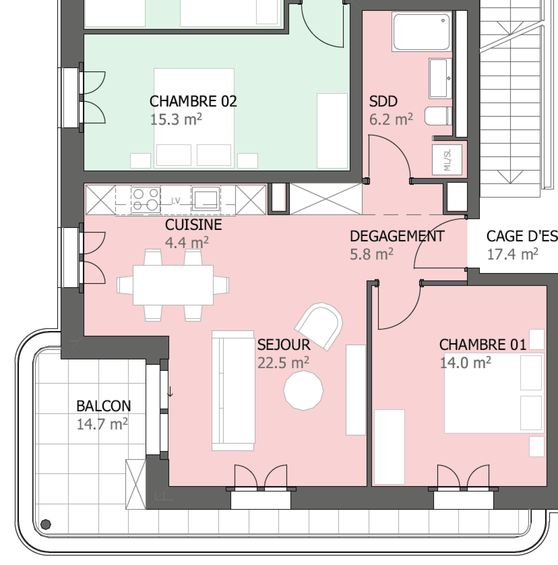 Prairie 5 – Appartement 2.5 pièces au 4ème étage