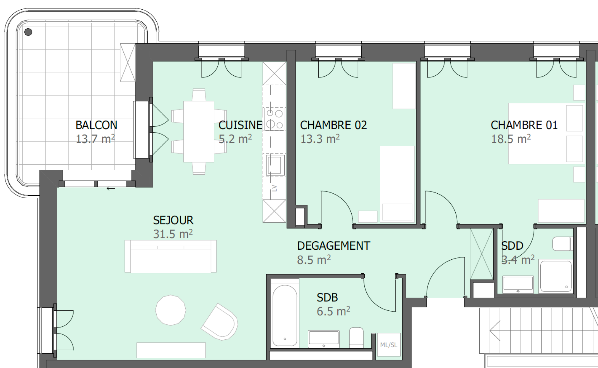 Prairie 5 – Appartement 3.5 pièces au 4ème étage